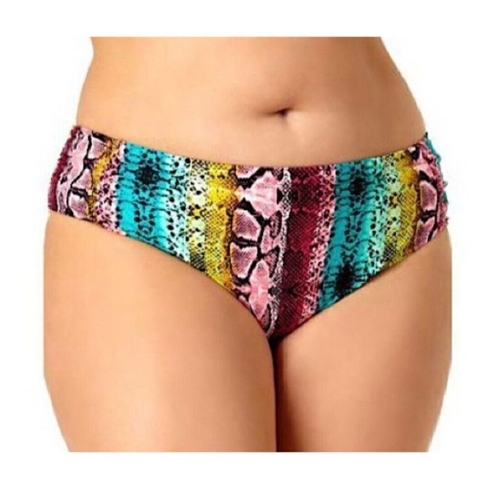 ALLURE Women's Snake-Skin Side Ruched Hipster Bikini Bottom. Size 16/18. NWT $55